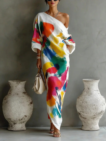One Shoulder Graffiti Print Dress