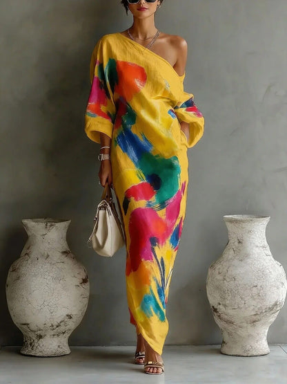 One Shoulder Graffiti Print Dress