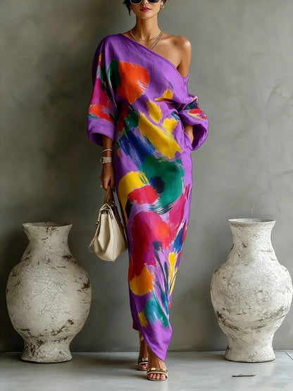 One Shoulder Graffiti Print Dress