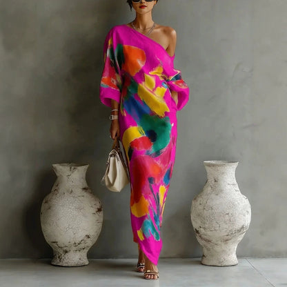 One Shoulder Graffiti Print Dress