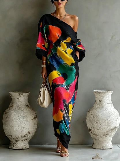 One Shoulder Graffiti Print Dress