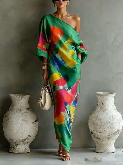 One Shoulder Graffiti Print Dress