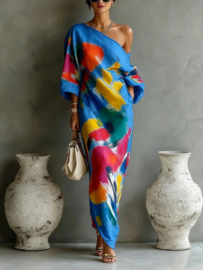 One Shoulder Graffiti Print Dress