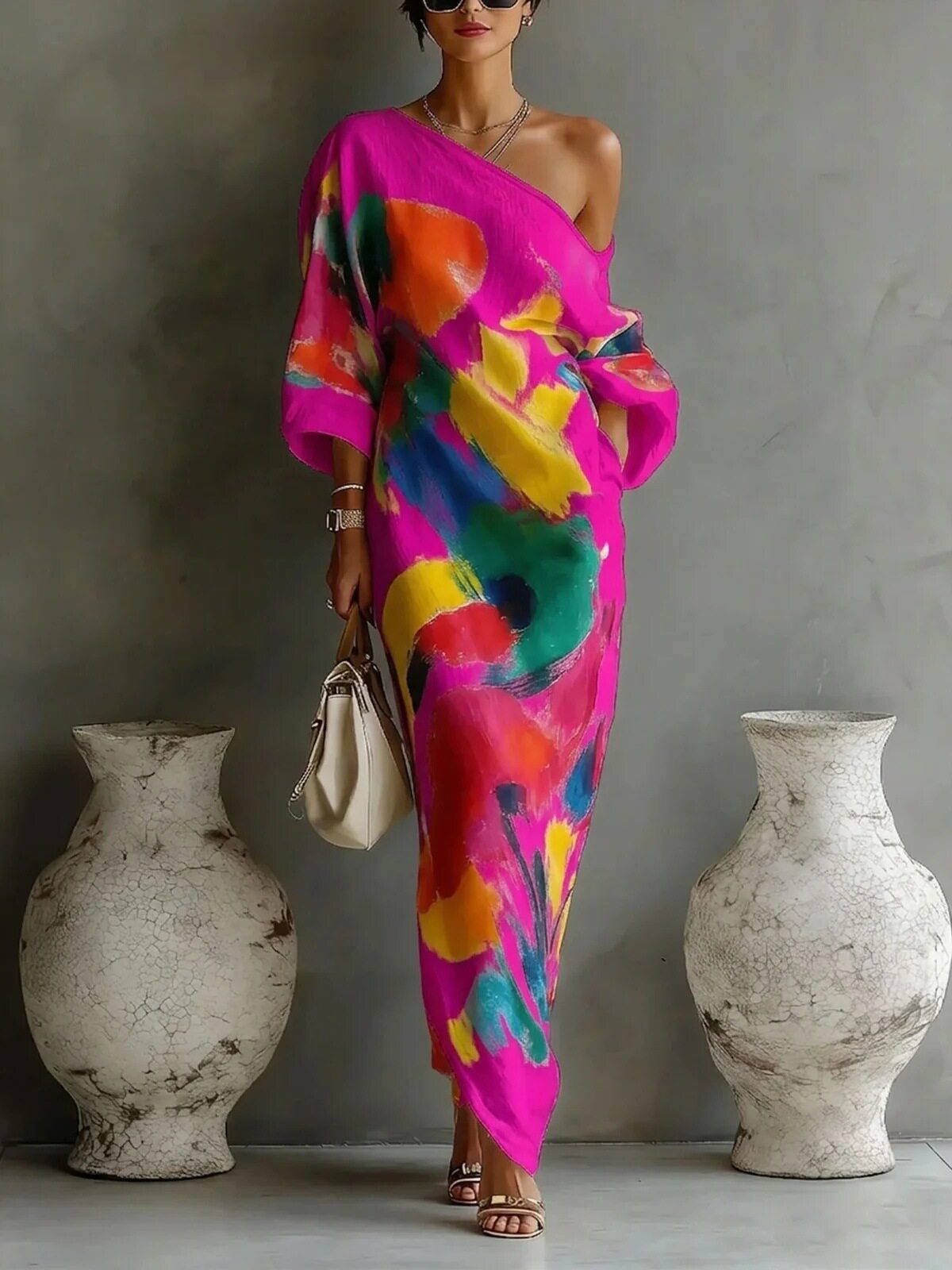One Shoulder Graffiti Print Dress