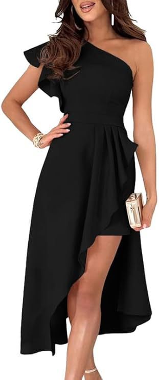 One-Shoulder Pleated Evening Dress