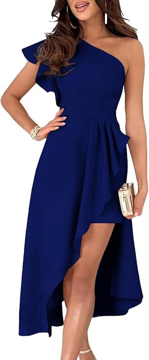 One-Shoulder Pleated Evening Dress