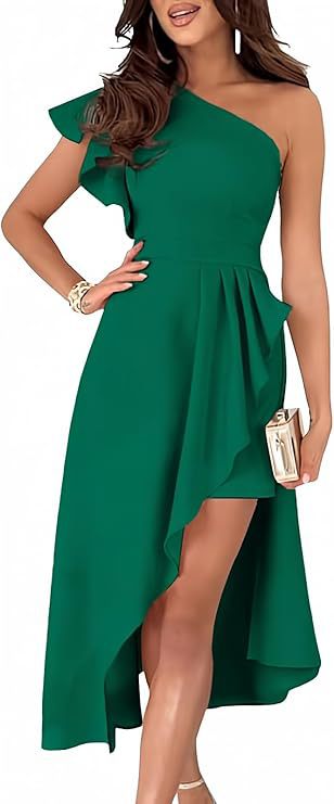 One-Shoulder Pleated Evening Dress