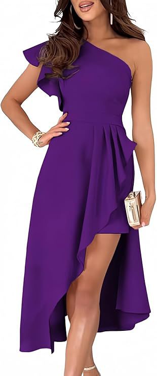 One-Shoulder Pleated Evening Dress