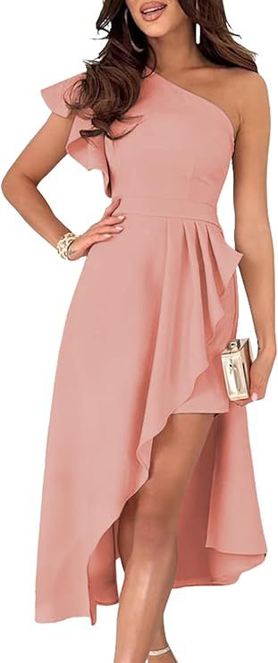 One-Shoulder Pleated Evening Dress
