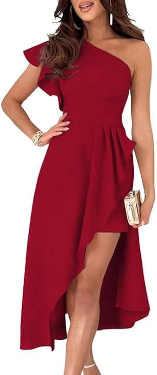 One-Shoulder Pleated Evening Dress