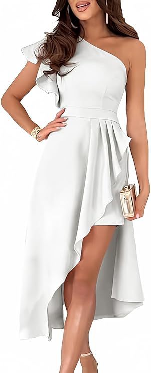 One-Shoulder Pleated Evening Dress