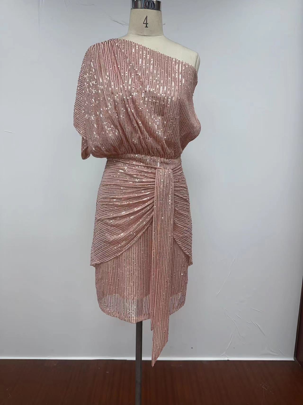 One-Shoulder Pleated Gown
