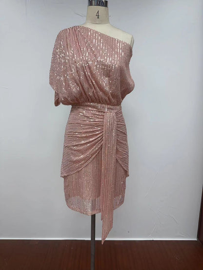 One-Shoulder Pleated Gown