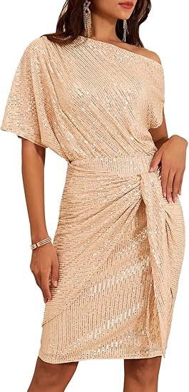 One-Shoulder Pleated Gown