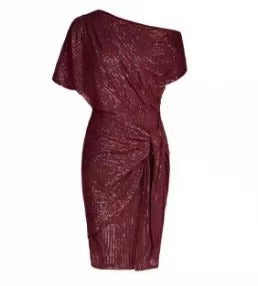 One-Shoulder Pleated Gown