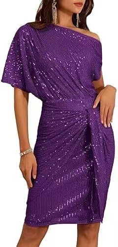 One-Shoulder Pleated Gown