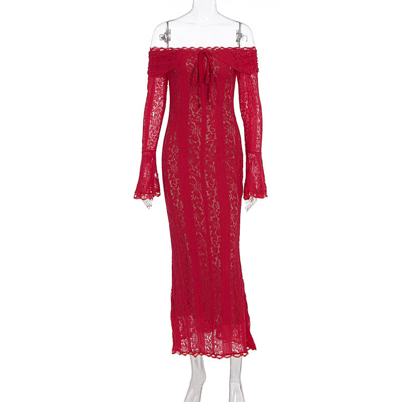 One-shoulder plunging long dress
