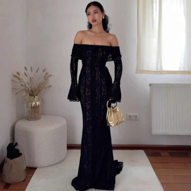 One-shoulder plunging long dress