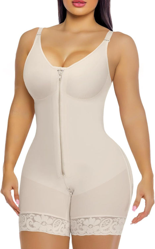 Onesie shapewear with front zipper