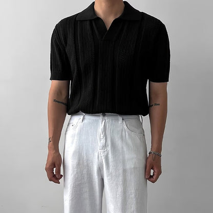 Open-weave mesh texture knitted short-sleeved Polo shirt
