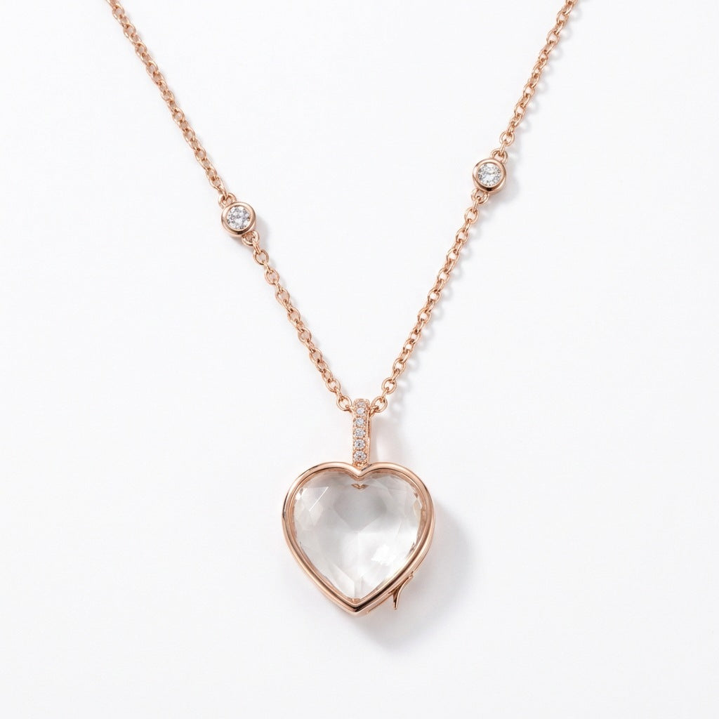 Openable Photo Locket Necklace with Zircon