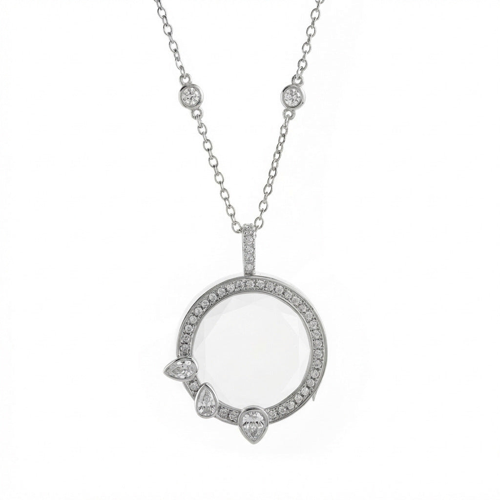 Openable Photo Locket Necklace with Zircon