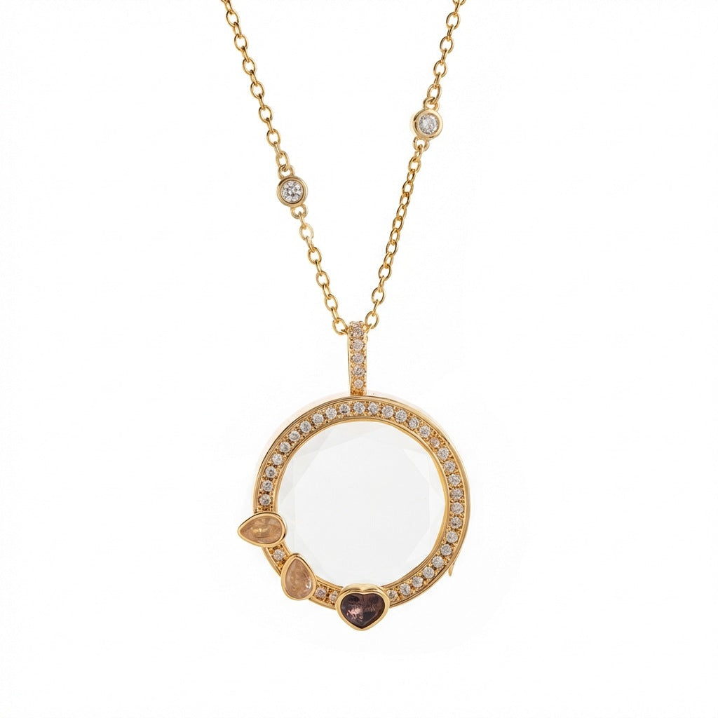 Openable Photo Locket Necklace with Zircon