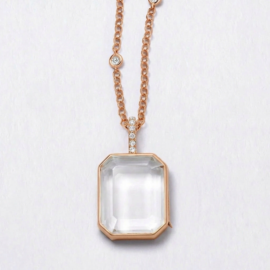 Openable Photo Locket Necklace with Zircon