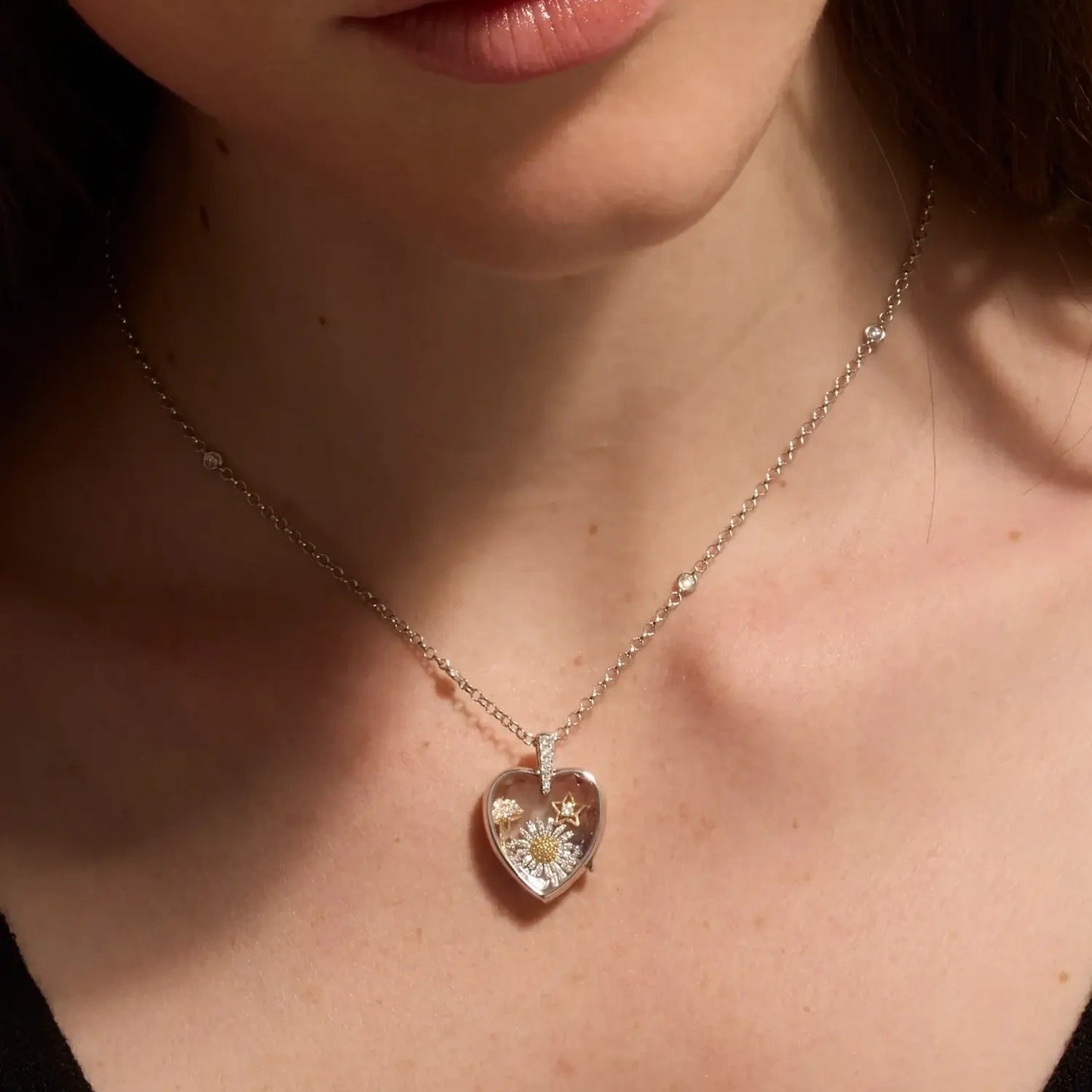Openable Photo Locket Necklace with Zircon
