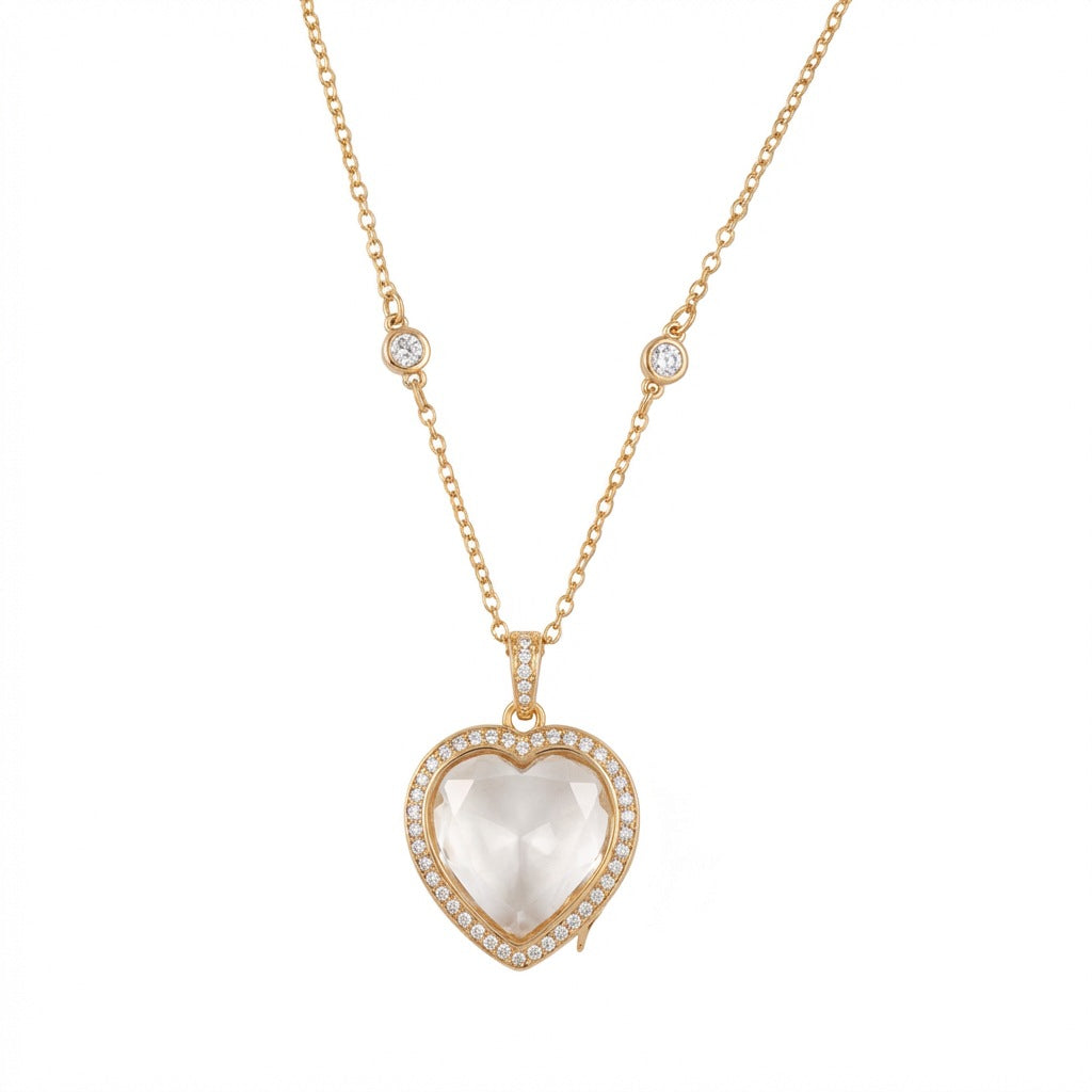 Openable Photo Locket Necklace with Zircon