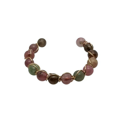 Opening ring women imitation tourmaline light luxury niche design food finger ring retro color crystal beads ring