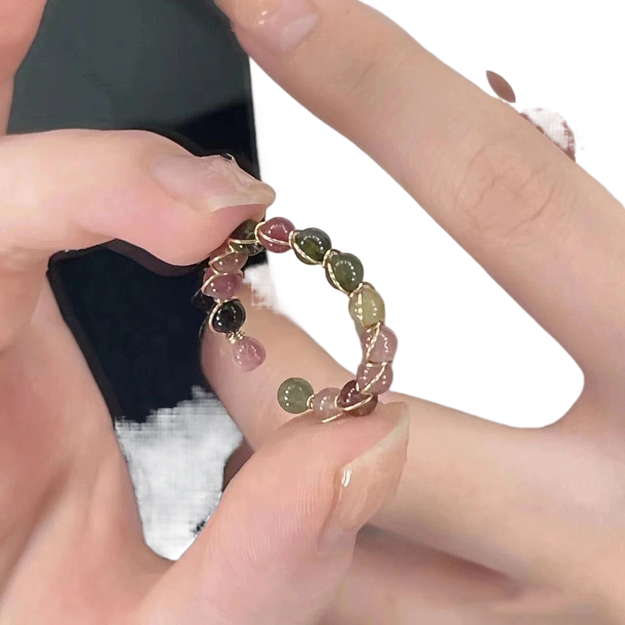 opening ring women imitation tourmaline light luxury niche design food finger ring retro color crystal beads ring wholesale