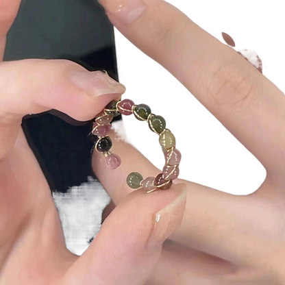 opening ring women imitation tourmaline light luxury niche design food finger ring retro color crystal beads ring wholesale