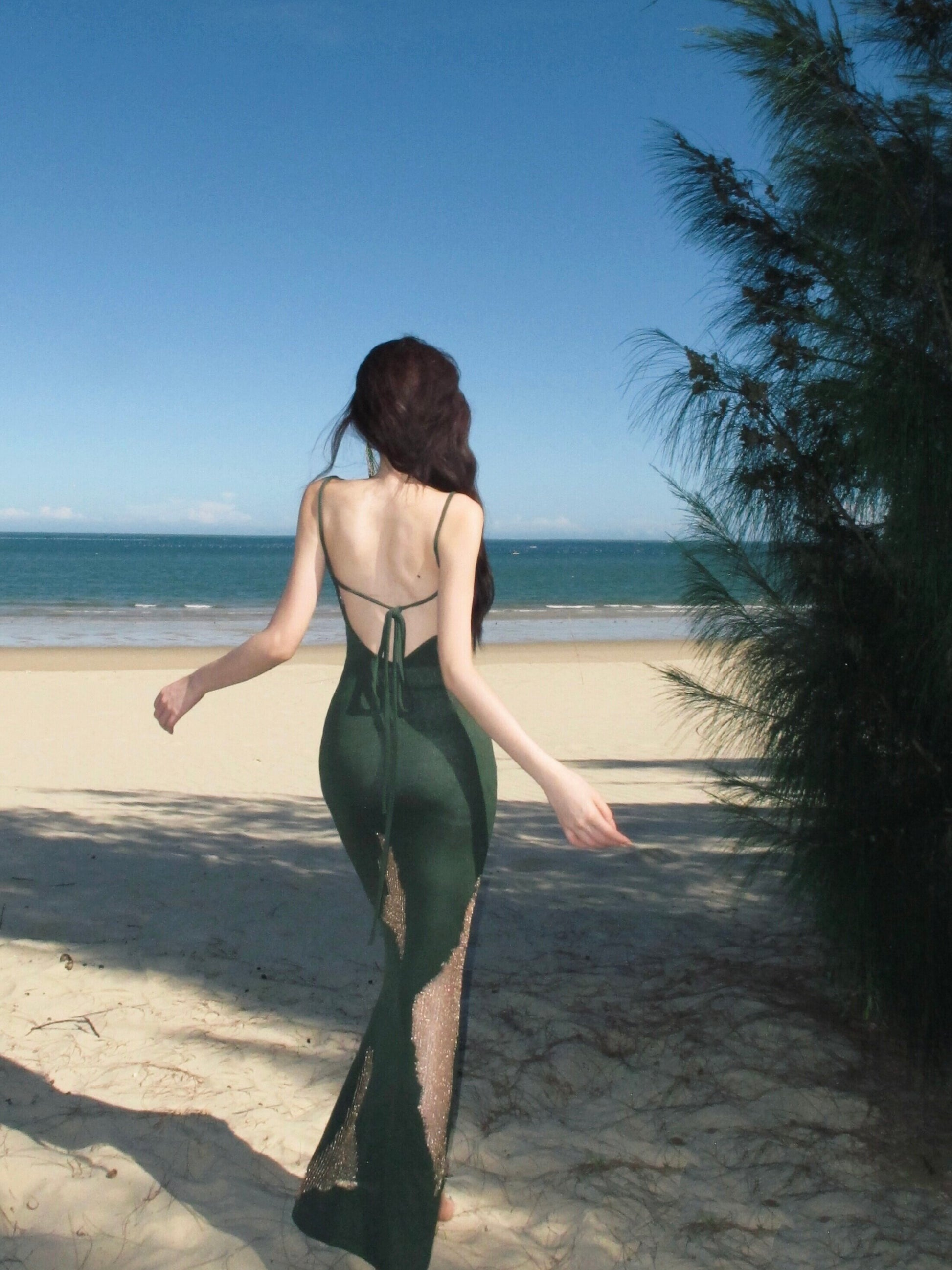 Original Knitted Hollow-Out Backless Tie-Up Dress