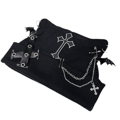 Original Punk Cat Ear Wool Hat with Cross Chain