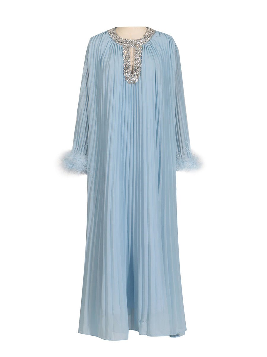 Ostrich wool and solid-color dress