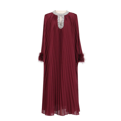 Ostrich wool and solid-color dress