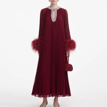 Ostrich wool and solid-color dress