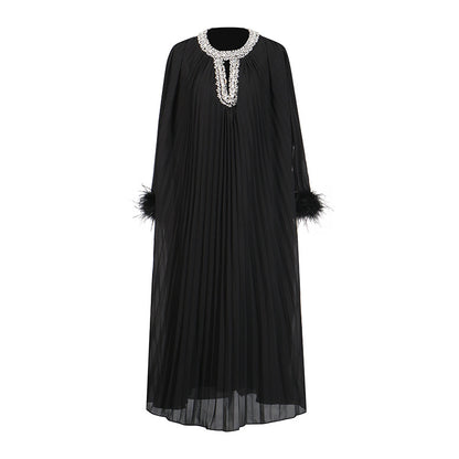 Ostrich wool and solid-color dress