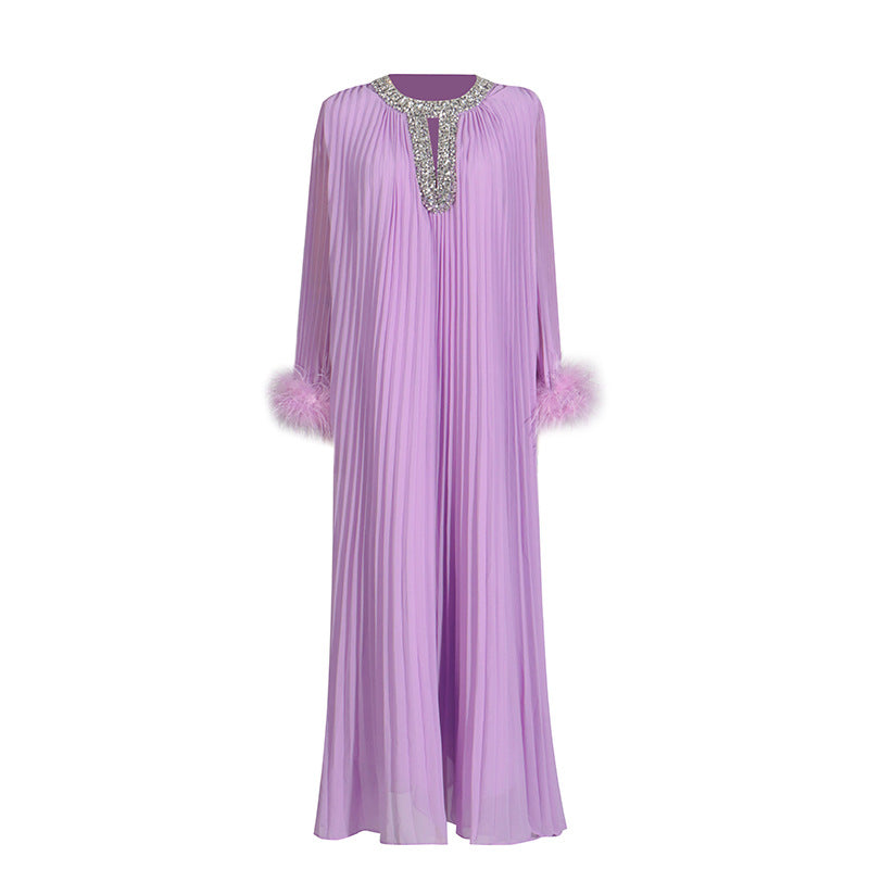Ostrich wool and solid-color dress