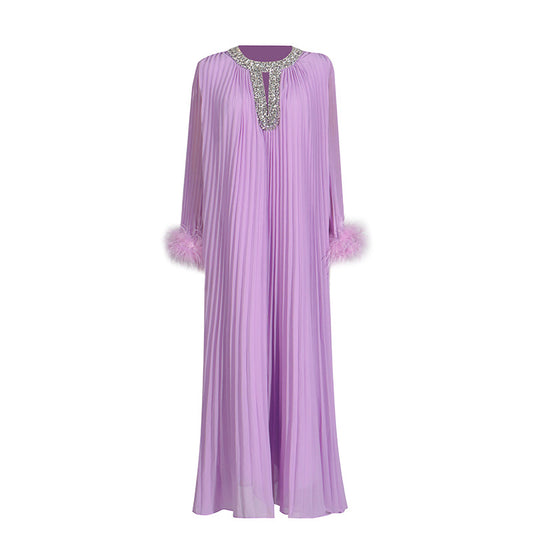 Ostrich wool and solid-color dress