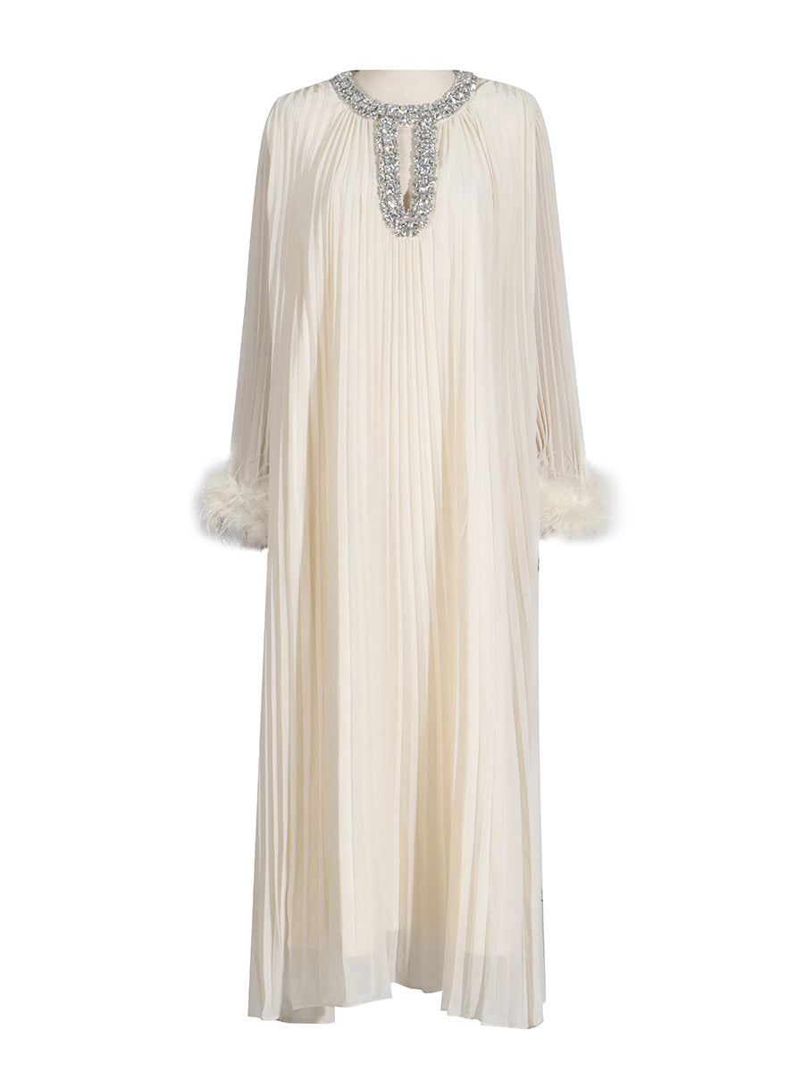 Ostrich wool and solid-color dress
