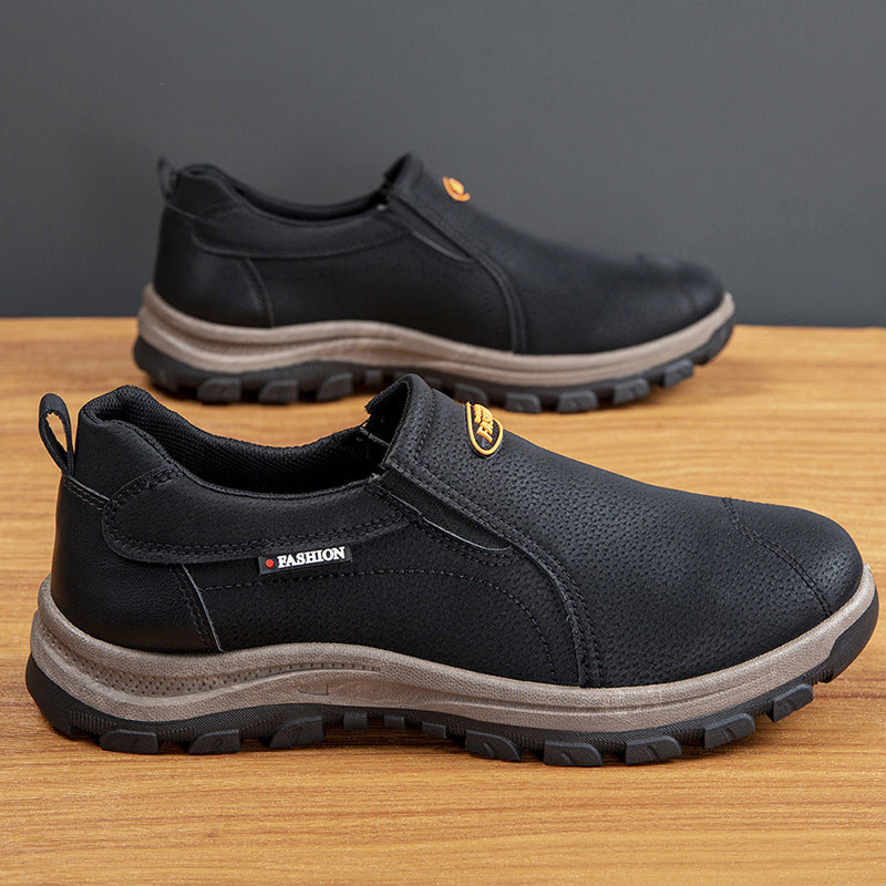 Outdoor hiking shoes with leather upper and casual soft soles