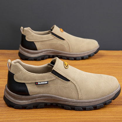 Outdoor hiking shoes with leather upper and casual soft soles