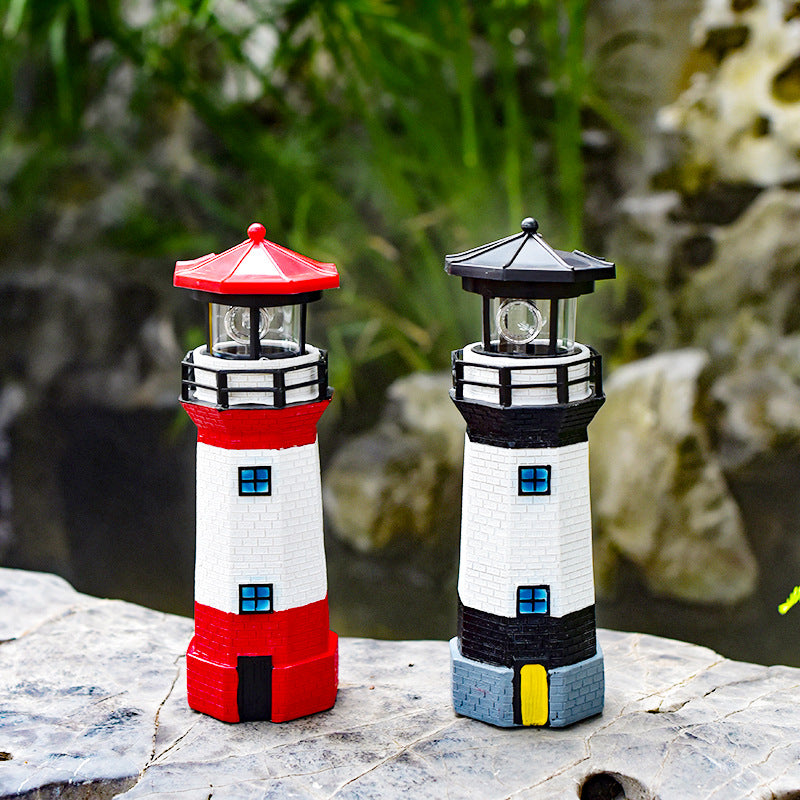Outdoor Solar Resin Rotating Lighthouse Courtyard Landscape Decorative Lamp Lawn Garden Ornament American Style Lighthouse