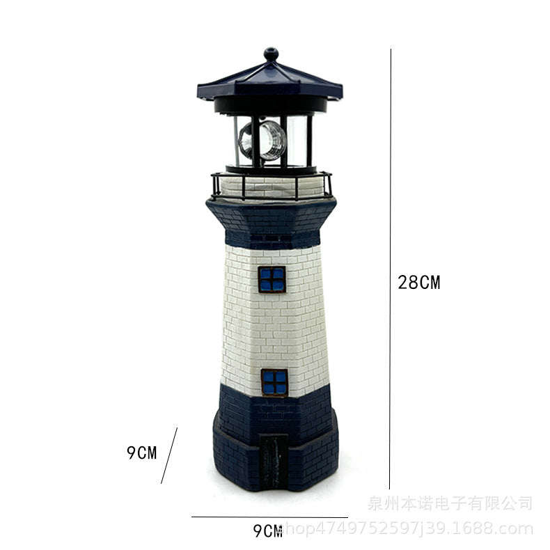 Outdoor Solar Resin Rotating Lighthouse Courtyard Landscape Decorative Lamp Lawn Garden Ornament American Style Lighthouse