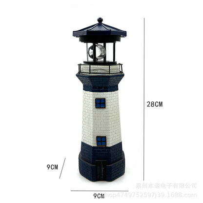 Outdoor Solar Resin Rotating Lighthouse Courtyard Landscape Decorative Lamp Lawn Garden Ornament American Style Lighthouse