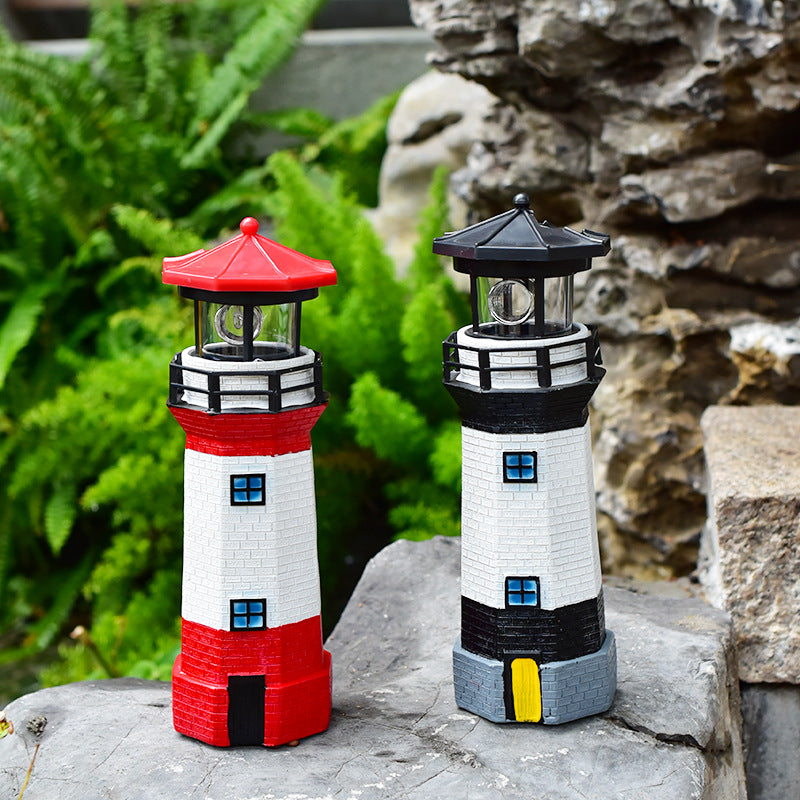 Outdoor Solar Resin Rotating Lighthouse Courtyard Landscape Decorative Lamp Lawn Garden Ornament American Style Lighthouse