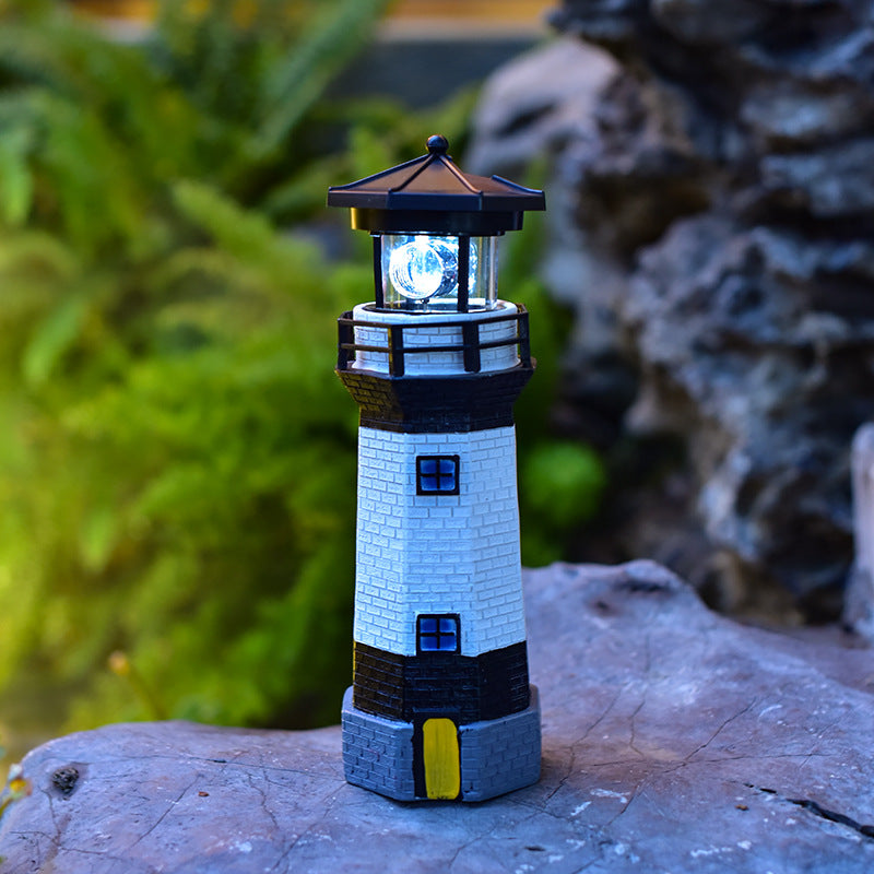 Outdoor Solar Resin Rotating Lighthouse Courtyard Landscape Decorative Lamp Lawn Garden Ornament American Style Lighthouse
