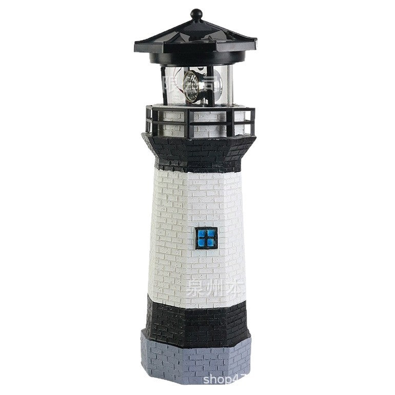 Outdoor Solar Resin Rotating Lighthouse Courtyard Landscape Decorative Lamp Lawn Garden Ornament American Style Lighthouse